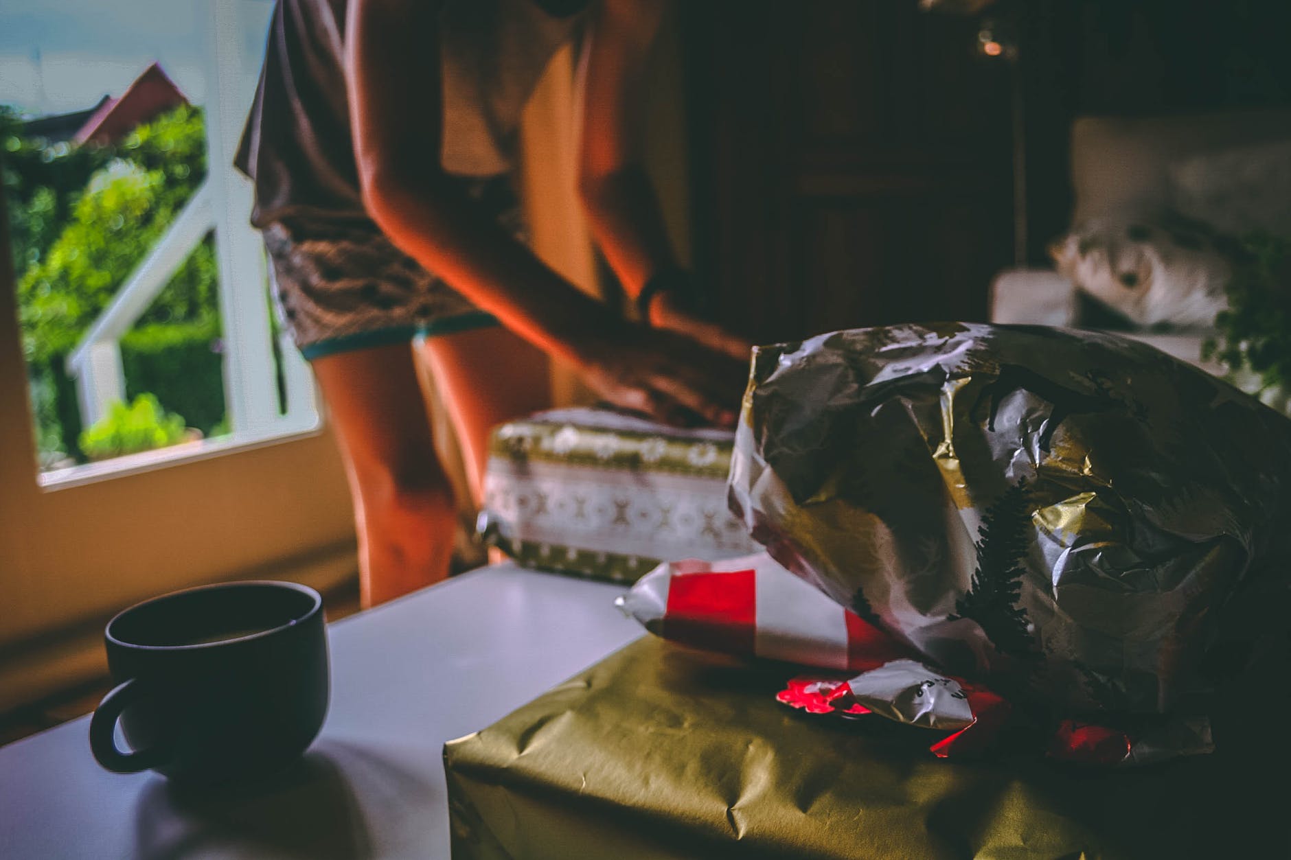 gray and beige gift wrapper