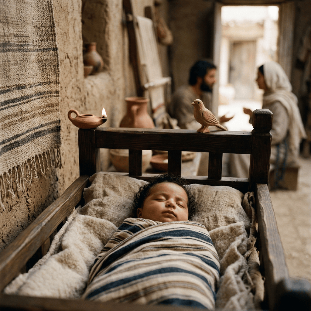 Newborn olive-skinned Jewish baby with lark